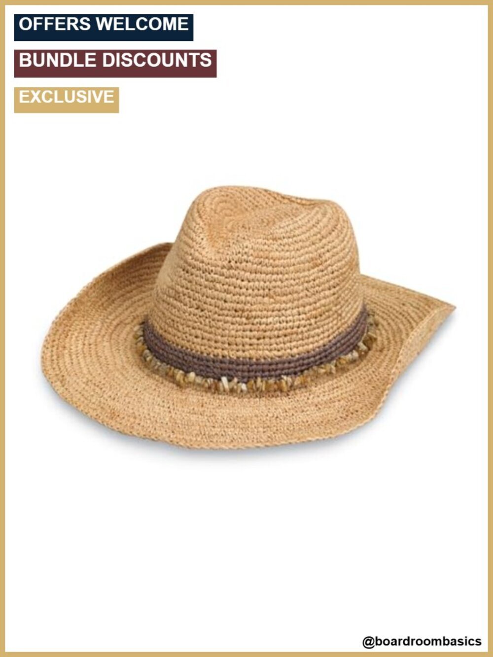 Women's Raffia Straw Cowboy Hat Wide Brim Adjustable Sun Protection